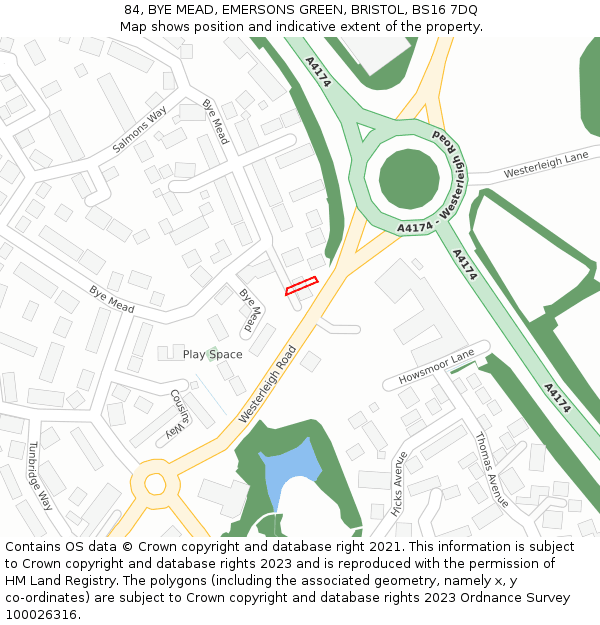 84, BYE MEAD, EMERSONS GREEN, BRISTOL, BS16 7DQ: Location map and indicative extent of plot