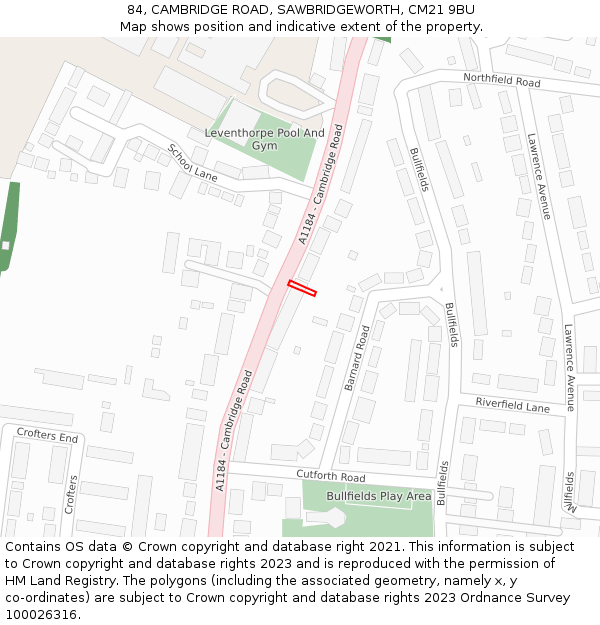 84, CAMBRIDGE ROAD, SAWBRIDGEWORTH, CM21 9BU: Location map and indicative extent of plot