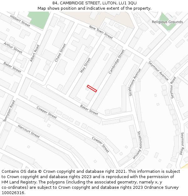 84, CAMBRIDGE STREET, LUTON, LU1 3QU: Location map and indicative extent of plot