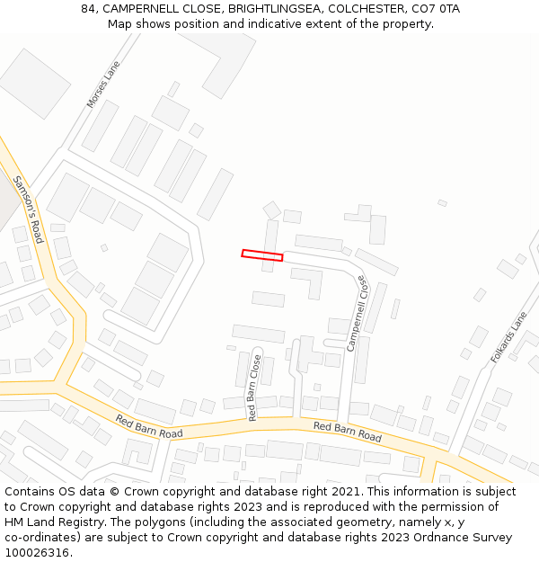 84, CAMPERNELL CLOSE, BRIGHTLINGSEA, COLCHESTER, CO7 0TA: Location map and indicative extent of plot