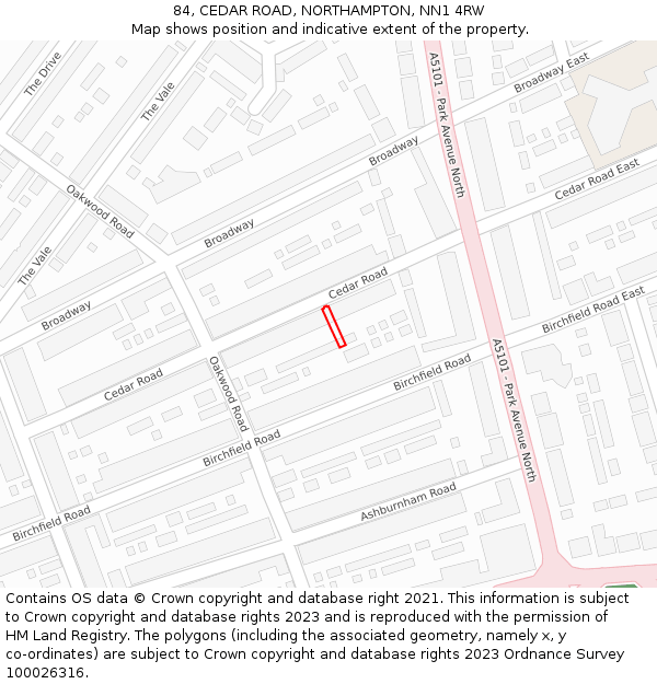 84, CEDAR ROAD, NORTHAMPTON, NN1 4RW: Location map and indicative extent of plot