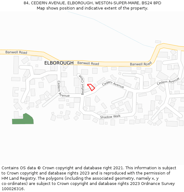 84, CEDERN AVENUE, ELBOROUGH, WESTON-SUPER-MARE, BS24 8PD: Location map and indicative extent of plot
