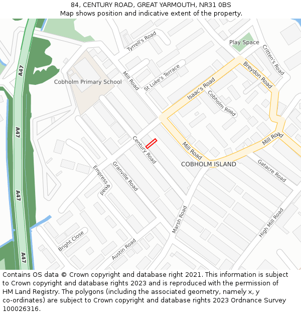 84, CENTURY ROAD, GREAT YARMOUTH, NR31 0BS: Location map and indicative extent of plot