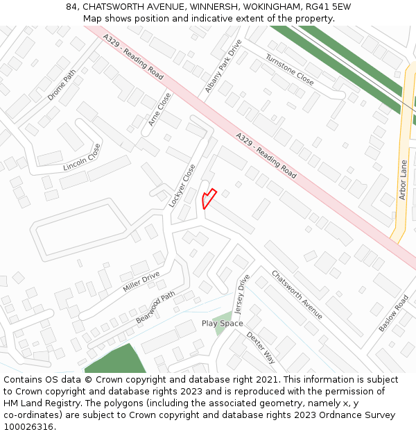84, CHATSWORTH AVENUE, WINNERSH, WOKINGHAM, RG41 5EW: Location map and indicative extent of plot
