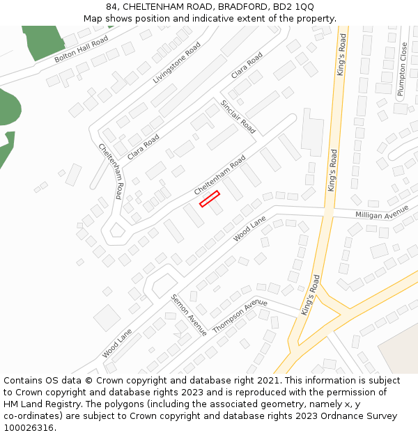 84, CHELTENHAM ROAD, BRADFORD, BD2 1QQ: Location map and indicative extent of plot