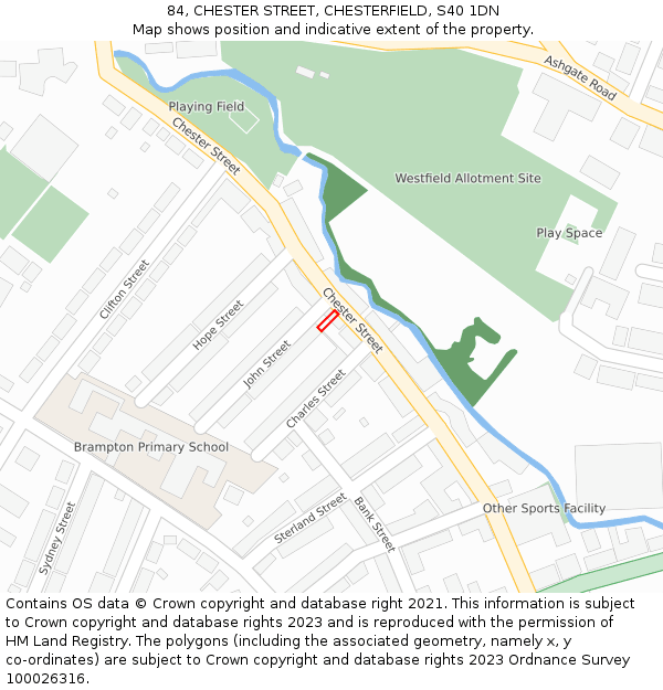 84, CHESTER STREET, CHESTERFIELD, S40 1DN: Location map and indicative extent of plot
