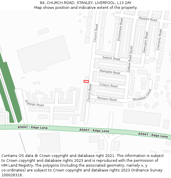 84, CHURCH ROAD, STANLEY, LIVERPOOL, L13 2AY: Location map and indicative extent of plot
