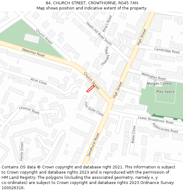 84, CHURCH STREET, CROWTHORNE, RG45 7AN: Location map and indicative extent of plot