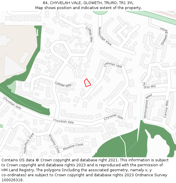 84, CHYVELAH VALE, GLOWETH, TRURO, TR1 3YL: Location map and indicative extent of plot
