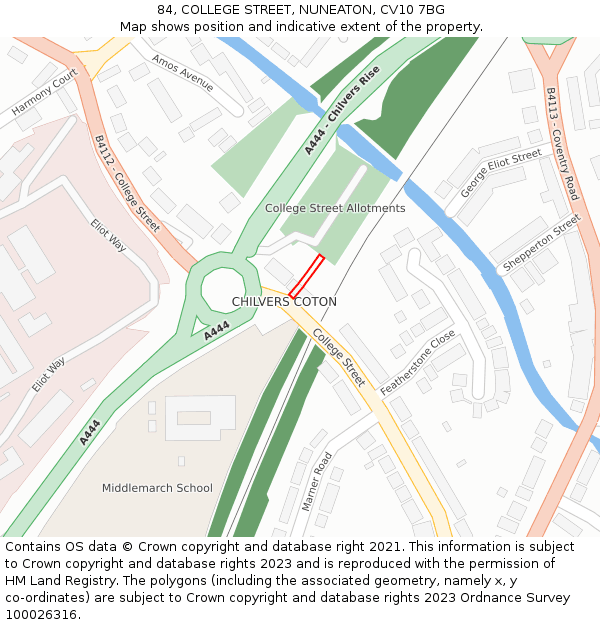 84, COLLEGE STREET, NUNEATON, CV10 7BG: Location map and indicative extent of plot