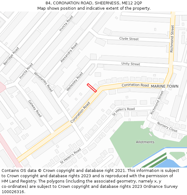 84, CORONATION ROAD, SHEERNESS, ME12 2QP: Location map and indicative extent of plot
