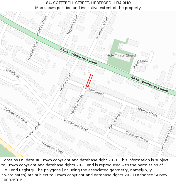 84, COTTERELL STREET, HEREFORD, HR4 0HQ: Location map and indicative extent of plot