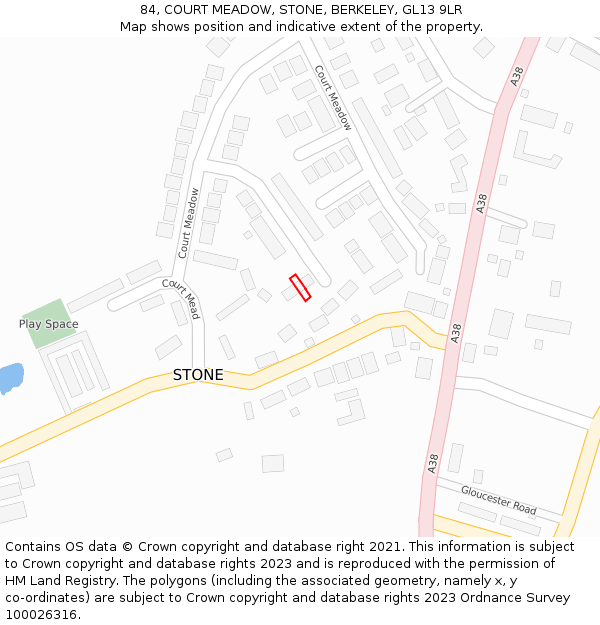 84, COURT MEADOW, STONE, BERKELEY, GL13 9LR: Location map and indicative extent of plot