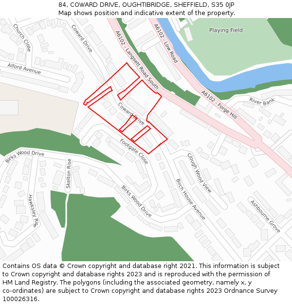 84, COWARD DRIVE, OUGHTIBRIDGE, SHEFFIELD, S35 0JP: Location map and indicative extent of plot