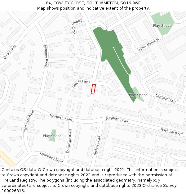 84, COWLEY CLOSE, SOUTHAMPTON, SO16 9WE: Location map and indicative extent of plot