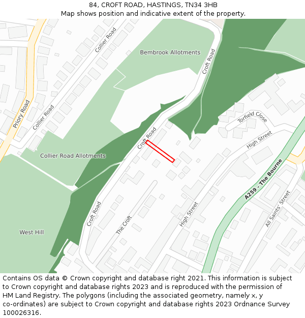 84, CROFT ROAD, HASTINGS, TN34 3HB: Location map and indicative extent of plot