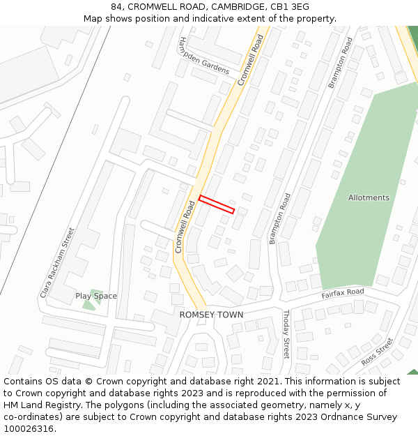 84, CROMWELL ROAD, CAMBRIDGE, CB1 3EG: Location map and indicative extent of plot