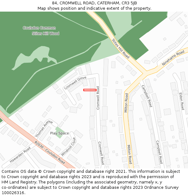 84, CROMWELL ROAD, CATERHAM, CR3 5JB: Location map and indicative extent of plot