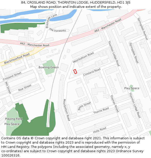 84, CROSLAND ROAD, THORNTON LODGE, HUDDERSFIELD, HD1 3JS: Location map and indicative extent of plot