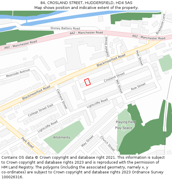 84, CROSLAND STREET, HUDDERSFIELD, HD4 5AS: Location map and indicative extent of plot