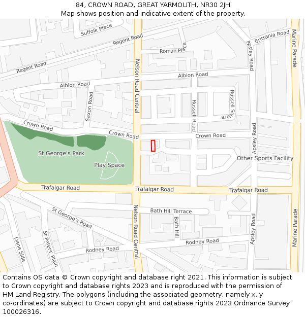 84, CROWN ROAD, GREAT YARMOUTH, NR30 2JH: Location map and indicative extent of plot