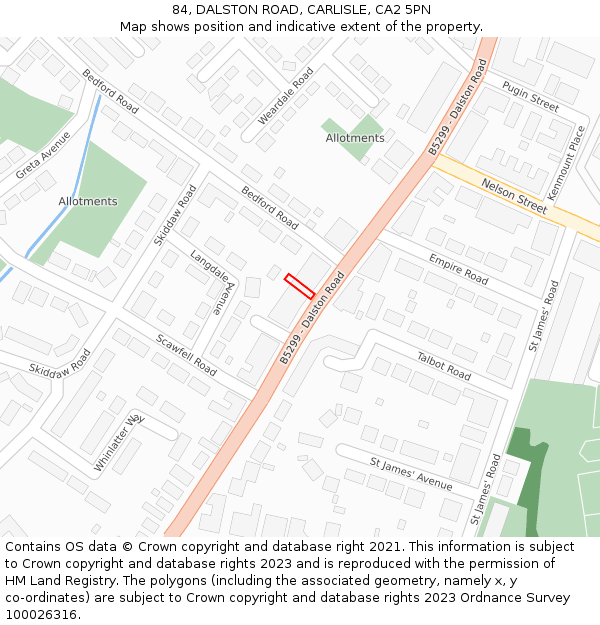 84, DALSTON ROAD, CARLISLE, CA2 5PN: Location map and indicative extent of plot