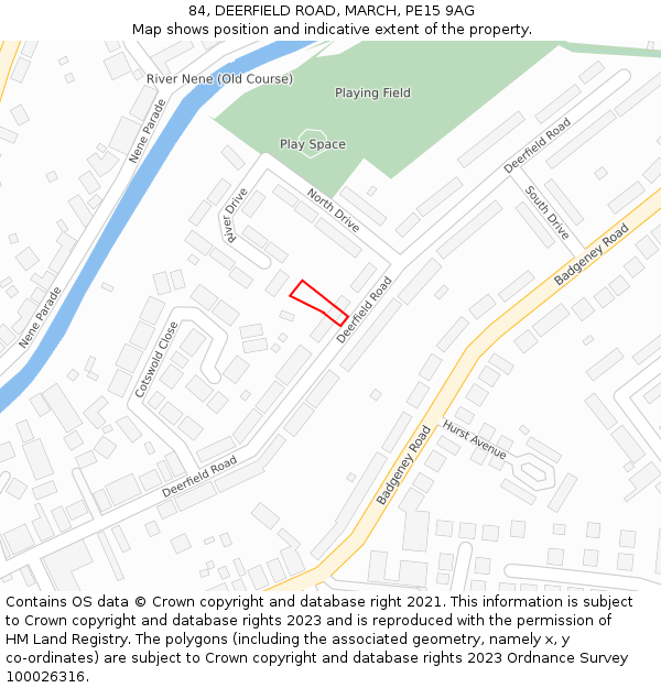 84, DEERFIELD ROAD, MARCH, PE15 9AG: Location map and indicative extent of plot
