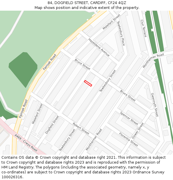 84, DOGFIELD STREET, CARDIFF, CF24 4QZ: Location map and indicative extent of plot
