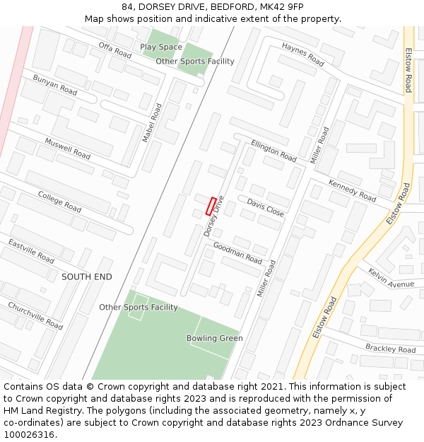 84, DORSEY DRIVE, BEDFORD, MK42 9FP: Location map and indicative extent of plot