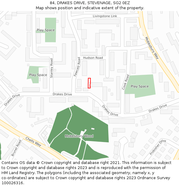 84, DRAKES DRIVE, STEVENAGE, SG2 0EZ: Location map and indicative extent of plot