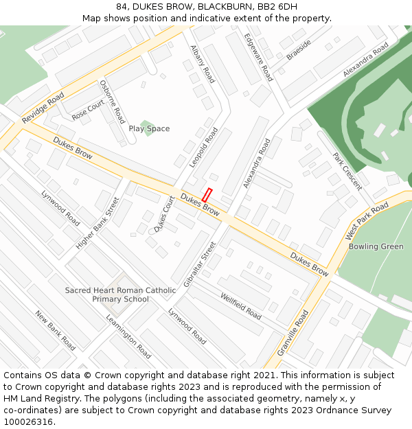 84, DUKES BROW, BLACKBURN, BB2 6DH: Location map and indicative extent of plot
