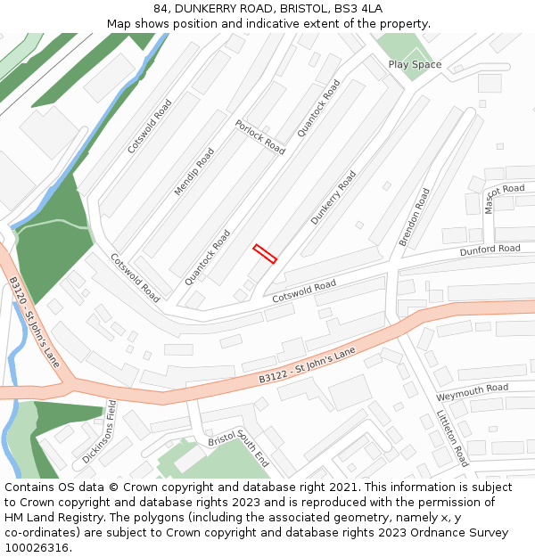 84, DUNKERRY ROAD, BRISTOL, BS3 4LA: Location map and indicative extent of plot