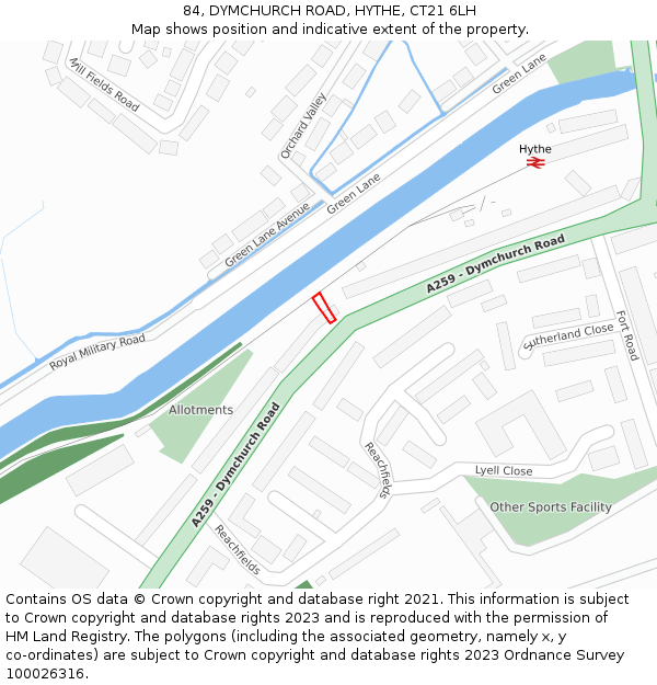 84, DYMCHURCH ROAD, HYTHE, CT21 6LH: Location map and indicative extent of plot