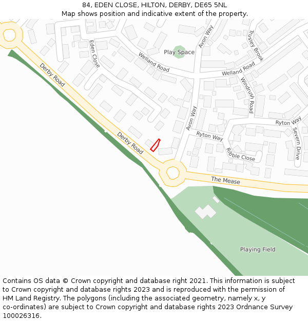 84, EDEN CLOSE, HILTON, DERBY, DE65 5NL: Location map and indicative extent of plot