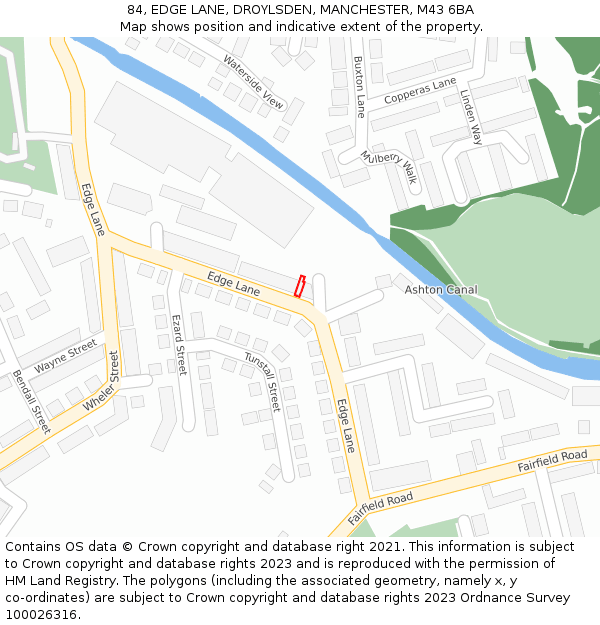 84, EDGE LANE, DROYLSDEN, MANCHESTER, M43 6BA: Location map and indicative extent of plot