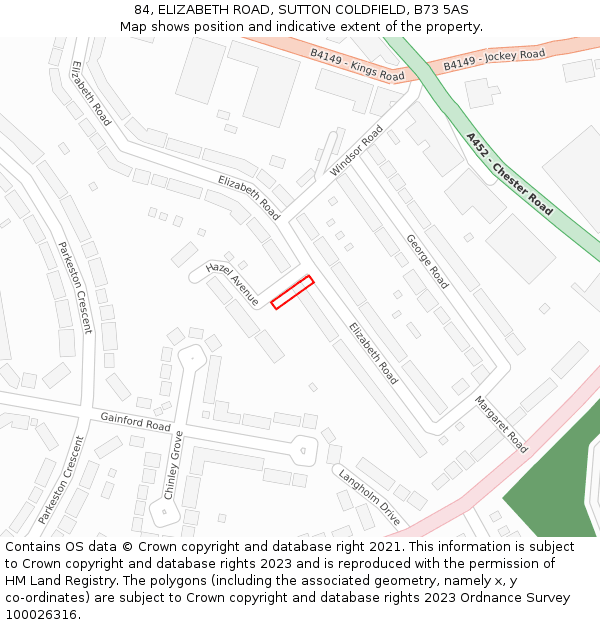 84, ELIZABETH ROAD, SUTTON COLDFIELD, B73 5AS: Location map and indicative extent of plot