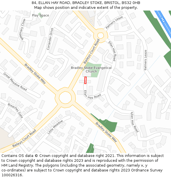 84, ELLAN HAY ROAD, BRADLEY STOKE, BRISTOL, BS32 0HB: Location map and indicative extent of plot