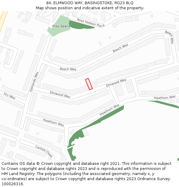84, ELMWOOD WAY, BASINGSTOKE, RG23 8LQ: Location map and indicative extent of plot