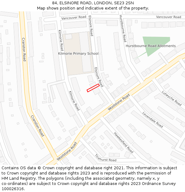 84, ELSINORE ROAD, LONDON, SE23 2SN: Location map and indicative extent of plot