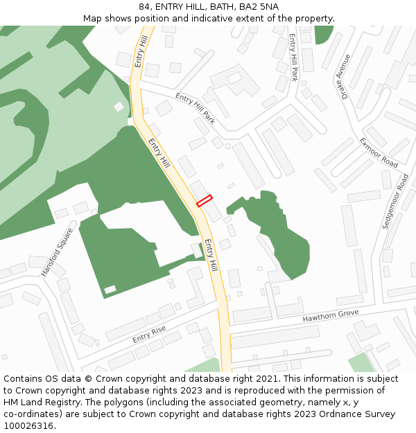 84, ENTRY HILL, BATH, BA2 5NA: Location map and indicative extent of plot