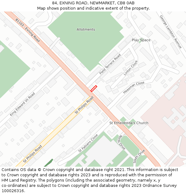 84, EXNING ROAD, NEWMARKET, CB8 0AB: Location map and indicative extent of plot