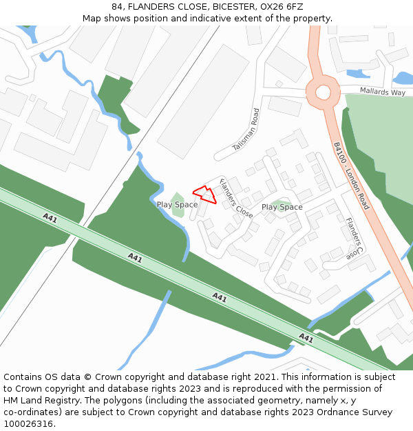 84, FLANDERS CLOSE, BICESTER, OX26 6FZ: Location map and indicative extent of plot