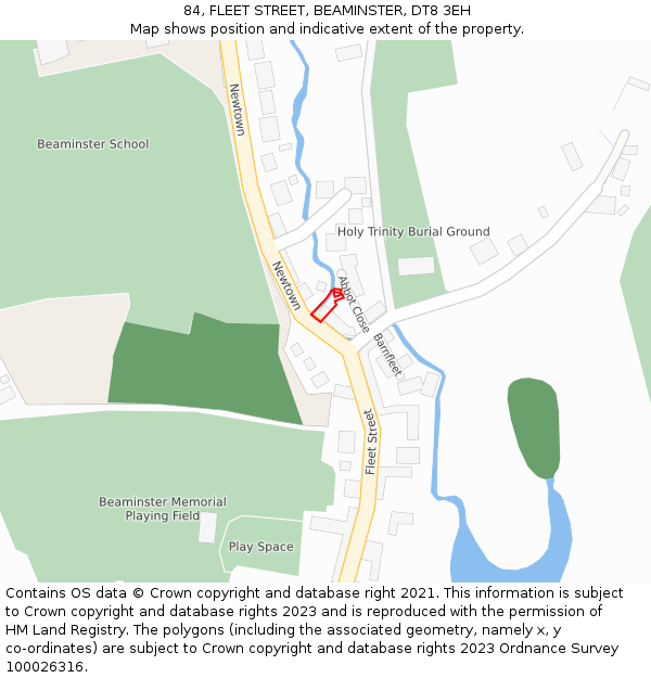 84, FLEET STREET, BEAMINSTER, DT8 3EH: Location map and indicative extent of plot