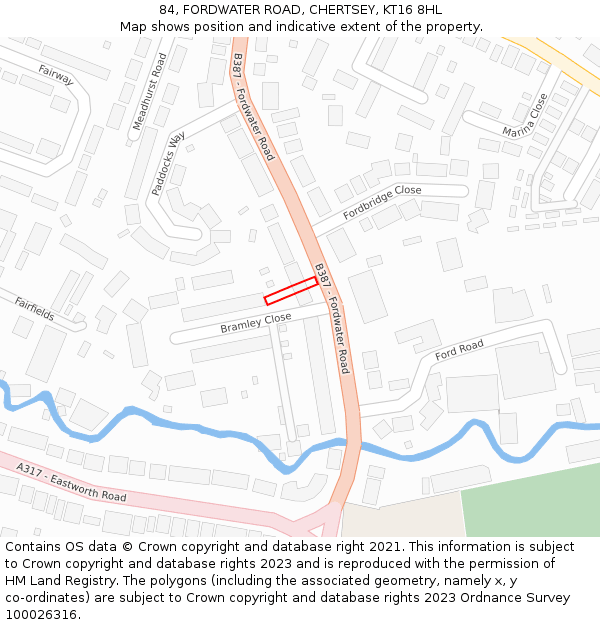 84, FORDWATER ROAD, CHERTSEY, KT16 8HL: Location map and indicative extent of plot
