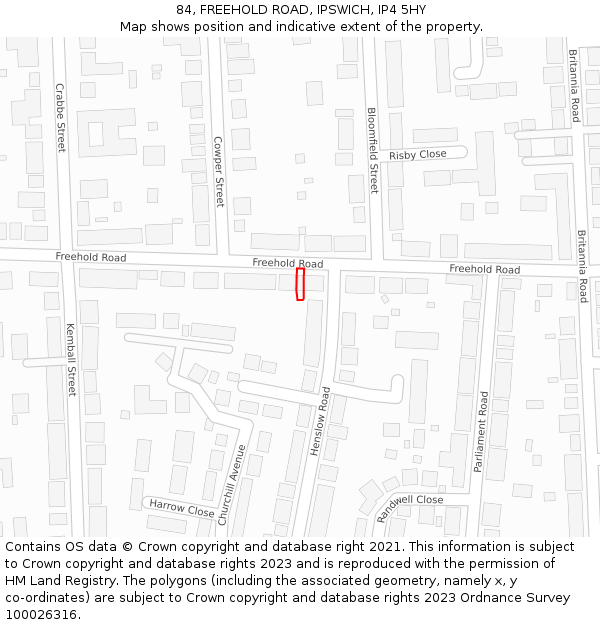 84, FREEHOLD ROAD, IPSWICH, IP4 5HY: Location map and indicative extent of plot