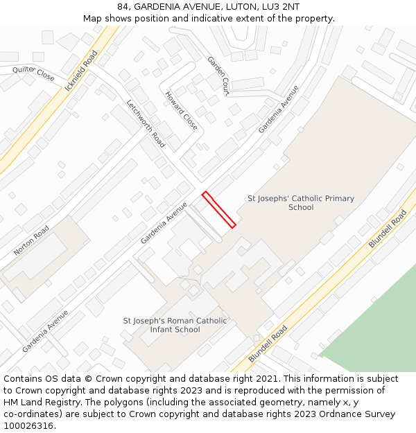 84, GARDENIA AVENUE, LUTON, LU3 2NT: Location map and indicative extent of plot