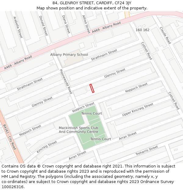 84, GLENROY STREET, CARDIFF, CF24 3JY: Location map and indicative extent of plot