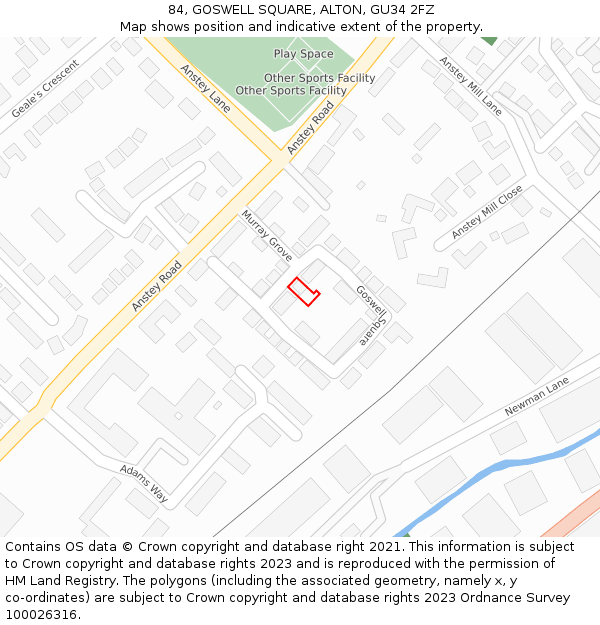 84, GOSWELL SQUARE, ALTON, GU34 2FZ: Location map and indicative extent of plot