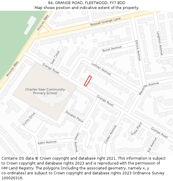 84, GRANGE ROAD, FLEETWOOD, FY7 8DD: Location map and indicative extent of plot