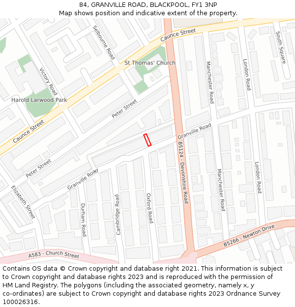 84, GRANVILLE ROAD, BLACKPOOL, FY1 3NP: Location map and indicative extent of plot